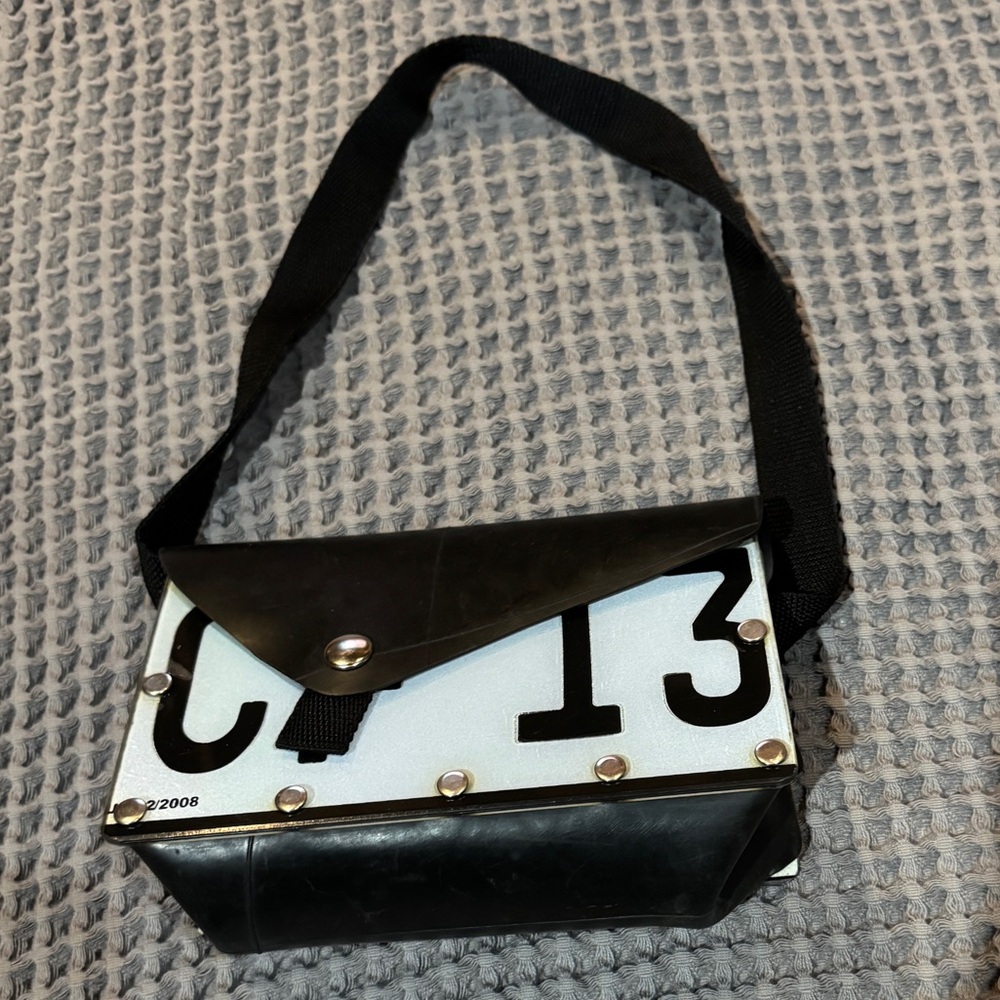 Black and White License Plate Shoulder Bag